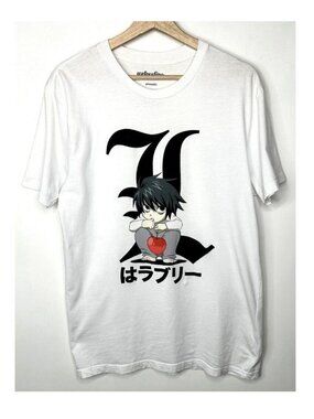 WeLoveFine Death Note Graphic T Shirt Mens L White Anime L Lawliet Shonen Jump